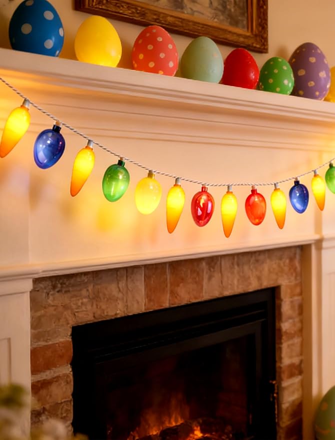 12Ft Connectable Easter String Lights, 20 LED Warm White Carrot & Electroplated Egg, UL Waterproof, Indoor Outdoor Decor