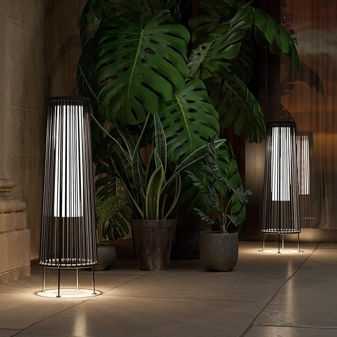Grand patio Outdoor Floor Solar Light 2-Pack, Wicker Solar Patio Lamp Waterproof Outside Deck Lamp for Porch, Yard, Garden, Lawn Decorations - Gray, Gordes 2 PCS