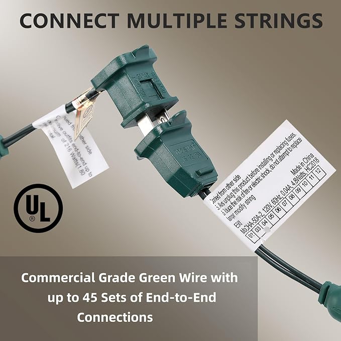 Warm White LED Christmas Lights Outdoor– 50ft 100 Counts Commercial Grade Outdoor Waterproof Green Wire Tree Lights, 5mm Wide Angle Plug in for Xmas, UL, IP:65