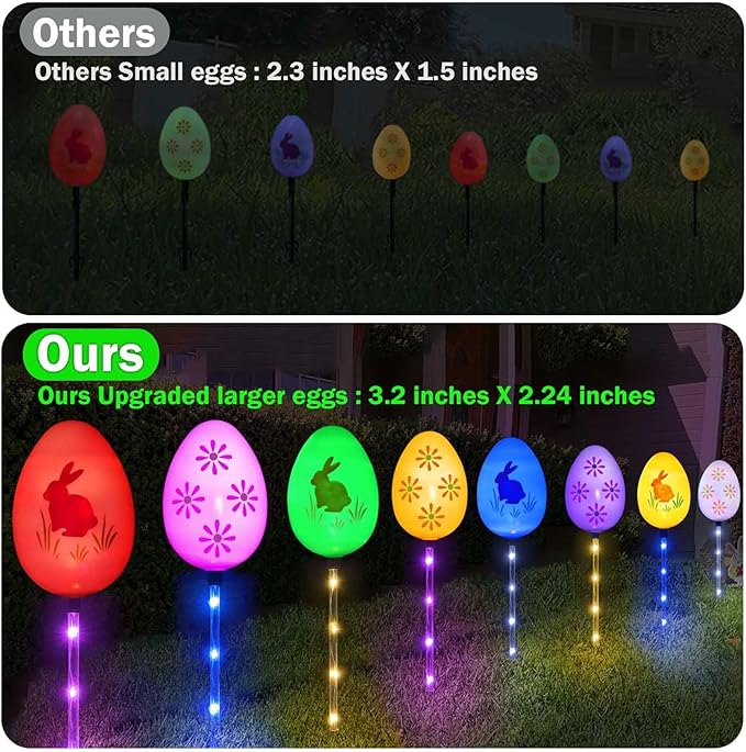 Upgraded 8-Pack Solar Easter Egg Stake Lights for Easter Decorations, Outdoor Waterproof Solar Easter Yard Stake Lighted Egg Lights for Garden Patio Yard Pathway Lawn Decor (Big Egg)