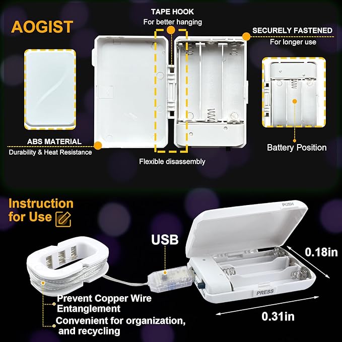 Aogist 50LED Fairy Lights 16ft Dual Power(USB/Battery) with Remote & Timer, 8 Modes Flexible Copper Wire Waterproof String Lights for Outdoor Christmas Wedding Bedroom Party Decor-1 Pack,Purple