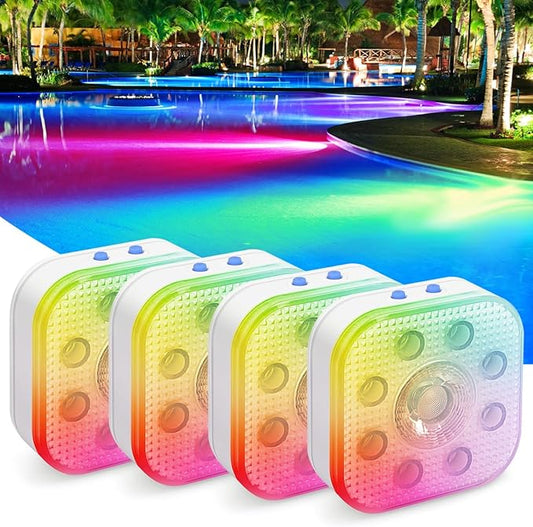 Vangue Premium Rechargeable Submersible Lights, 3 Lighting Modes LED Pool Lights for Inground Pool, IP68 Waterproof, Brightness Adjustable, Also Suitable for Hot Tubs, Showers, Ponds