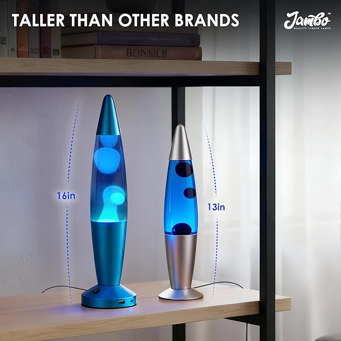 JAMBO Beautiful Liquid Lamp with USB Ports,16" Motion Light with Blue Liquid White Wax, Relaxing Nightlight, Mood Light for Bedroom, Living Room, Office - Adults, Teens, Kids