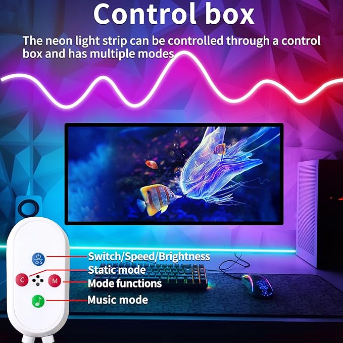 32.8ft LED Neon Strip Light with Remote APP Control IP65 Waterproof Flexible neon LED Rope Lights 24V RGB neon LED Lights for Bedroom Room Outdoors Décor