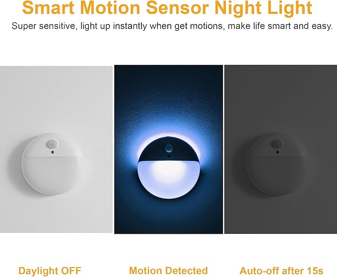 2 Pack Azure Battery Night Light, Motion Activated Night Light, 2.6" Small Sticky Lights, 3 Light Modes, Dimmable Battery Operated Lights for Travel, Toilet, Bathroom, Closet, Stairs,Corridor