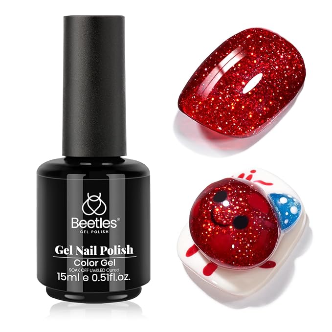 Beetles Glitter Red Gel Nail Polish Wine Red Shimmer Gel Polish 1Pcs 0.5Oz 15ml Soak Off UV LED Nail Lamp Nail Art Manicure Salon DIY Home Nail Design Decoration