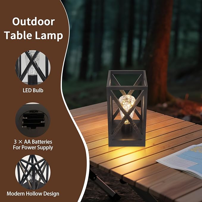 Cordless Table Lamp, 2 Pack Battery Operated Table Lamp, Portable Nightlight Lantern Decor for Outdoor Picnic Dining Room Bedroom Patio Backyard (Black & Gold Finish )