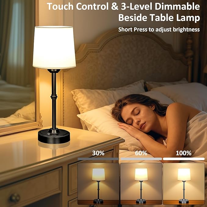Cordless Table Lamp Rechargeable, Portable Battery Operated Light for Bedroom Living Room, 6000mAh Fabric Shade Desk Lamp 3000K Eye-Caring Home Decor for Dining Balcony Patio Counter Nightstand Hotel