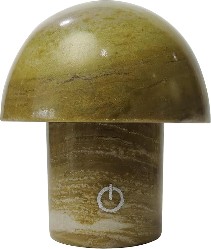 Natural Stone Mushroom Lamp - Jade Gemstone Night Light with LED, Touch Control 3 Brightness, USB Rechargeable Bedside Table Decor Gift