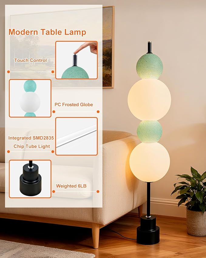 Blue Globe Floor Lamp - Metal, 3 CCT (3000K/4000K/5000K) Dimmable LED, Touch Switch, Modern Tall Standing Lamp for Bedroom, Living Room, Home Office