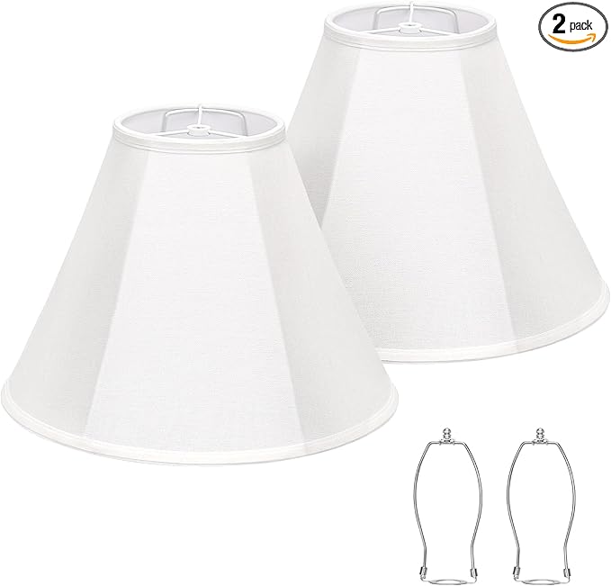 White Lamp Shades Set of 2, Bell Lamp Shades 6"Top x 13"Bottom x 10"High, Medium Shade Replacement Fabric Natural Linen Hand Crafted(Spider Fitter), Harp Holders Included, Easy Assembly Required
