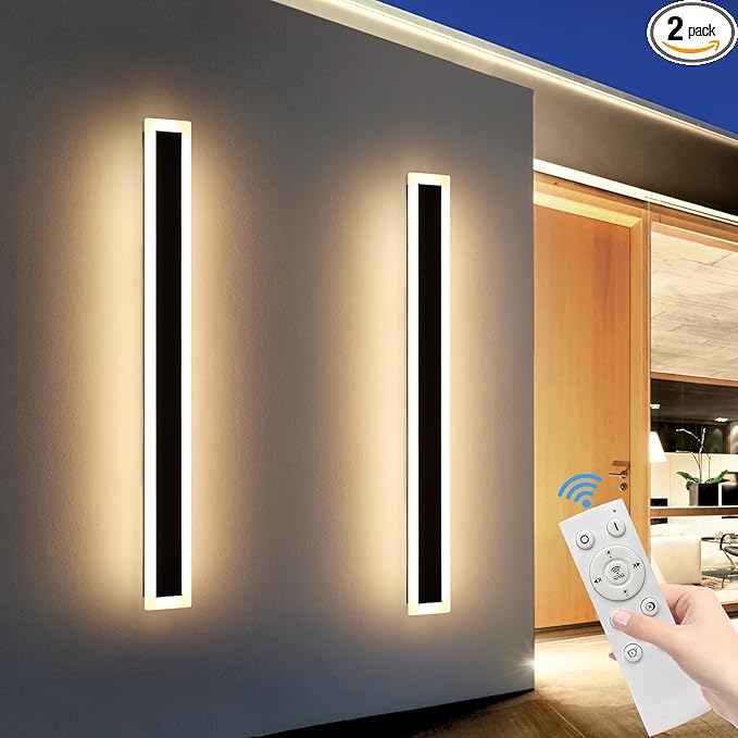 Mikeru Upgraded Widened 2pack 57inch Long LED Wall Light Fixtures, 10%-100% Dimmable Outdoor Wall Lights Exterior Front Porch Light 3000-6000k Outdoor Light Fixtures Wall Mount for Basement, Garage