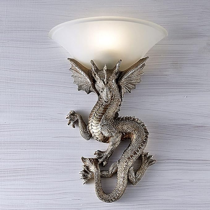 Wall Sconces Lighting Mystic Dragon Resin Wall Sconces Fixture Mystic Dragon Retro Sconce Lamp with Glass Shade for Hallway Stairs Bedside Bedroom