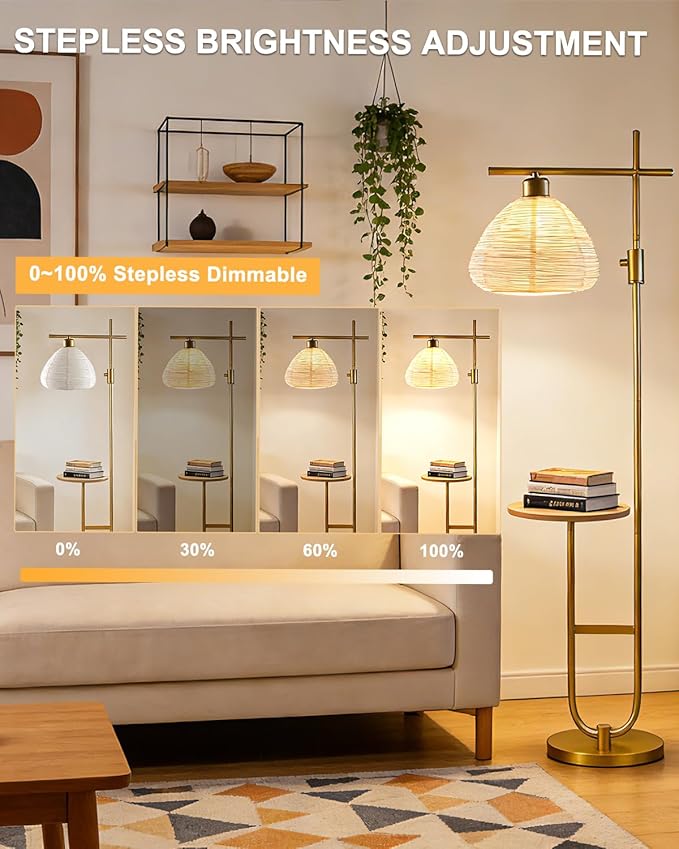66IN Dimmable Gold Floor Lamps with Storage Table, Modern Standing Tall Lamp with Milky White Lampshade, Cross-Shaped Lamp Head and U-Pole Base Style for Living Room/Bedroom