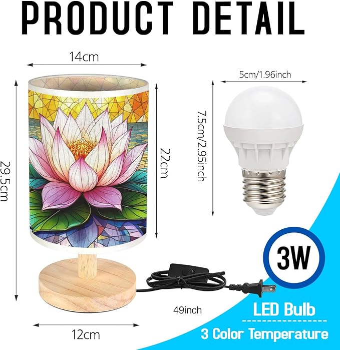 Lotus Table Lamp LED 3-Color Pressed Bedside, Lotus Shade Lamp with Wood Base for Bedroom Living Room Desk Office TL01