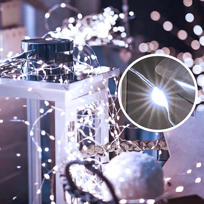 LED Fairy Lights Battery Operated 2Pack, White String Lights 16FT 50LED Silver Wire String Light Indoor Outdoor Waterproof Cuttable Starry Fairy Light for Bedroom Easter Halloween Christmas Decoration