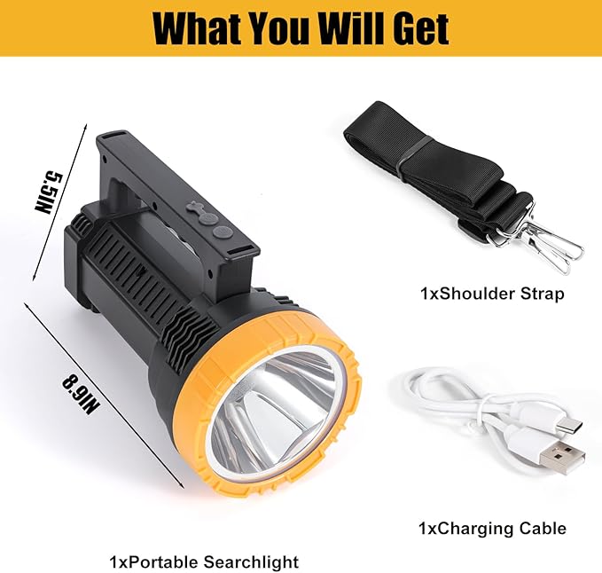 Rechargeable LED Flashlight with Power Display, 4 Light Modes, High Lumens Handheld Torch, Dual Switch, Waterproof Portable Flashlight for Camping, Hiking, Indoor and Outdoor Use (LK6015-White light)