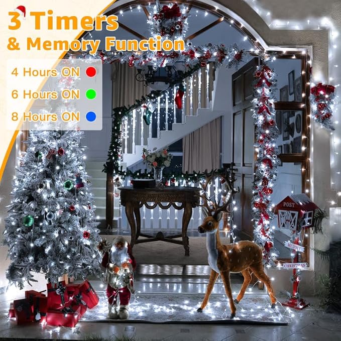 Ollny Christmas Lights Outdoor 800LED 262FT, Cool White Plug in Fairy Light with Remote, 8 Modes Waterproof Timers Dimmable LED String Lights for Indoor House Outside Bedroom Patio Balcony
