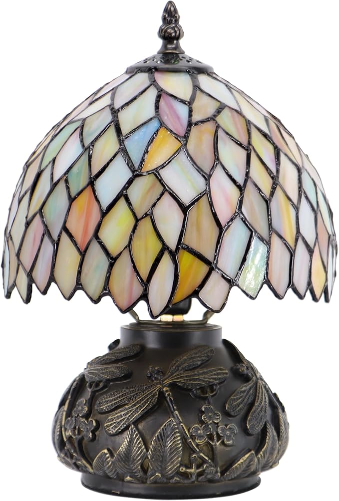 Small Tiffany Mushroom Table Lamp,Mini Memory Sympathy Antique lamp 8X11 Inch (Seven Color Wisteria)