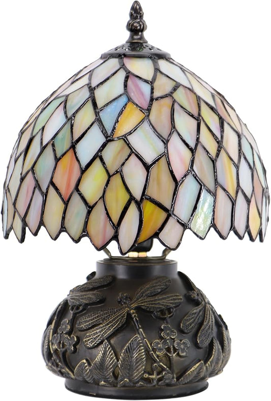 Small Tiffany Mushroom Table Lamp,Mini Memory Sympathy Antique lamp 8X11 Inch (Seven Color Wisteria)