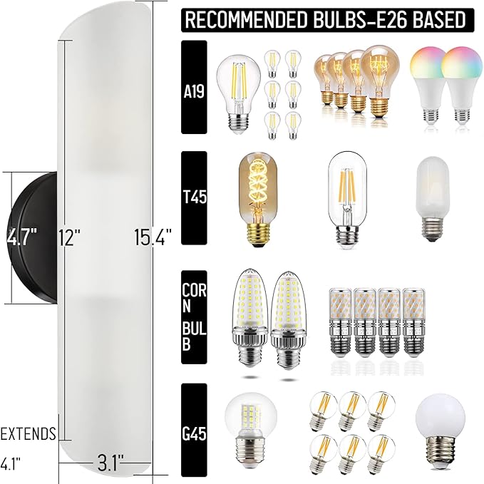 DAYCENT Modern Farmhouse Black Bathroom Light Fixtures Wall Sconces Set of Two Cylinder Sconce Lighting