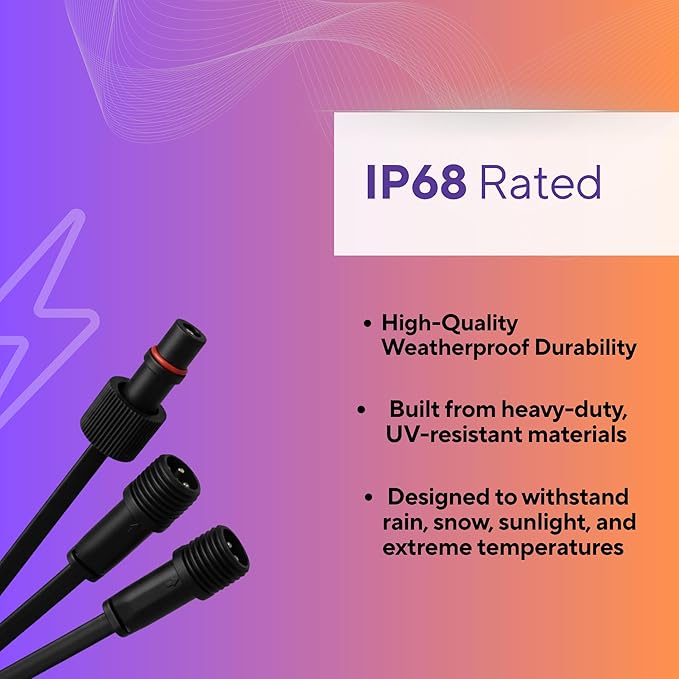 3-Pin Y Splitter Cable Compatible with Govee Permanent Outdoor Lights 2 / Elite (H705D H705E H705F H805A H805B H805C) – IP68 Waterproof Outdoor Connector (Black)