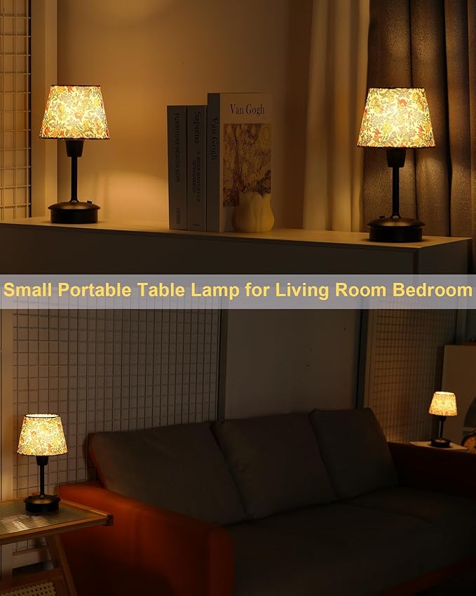 2 Pack Small Cordless Table Lamps for Restaurant Dinner Dining, 5200mAh Rechargeable Battery Operated Lamps, Brightness Dimmable, Night Bedside Touch Light, Living Room Kitchen Outdoor Table Light