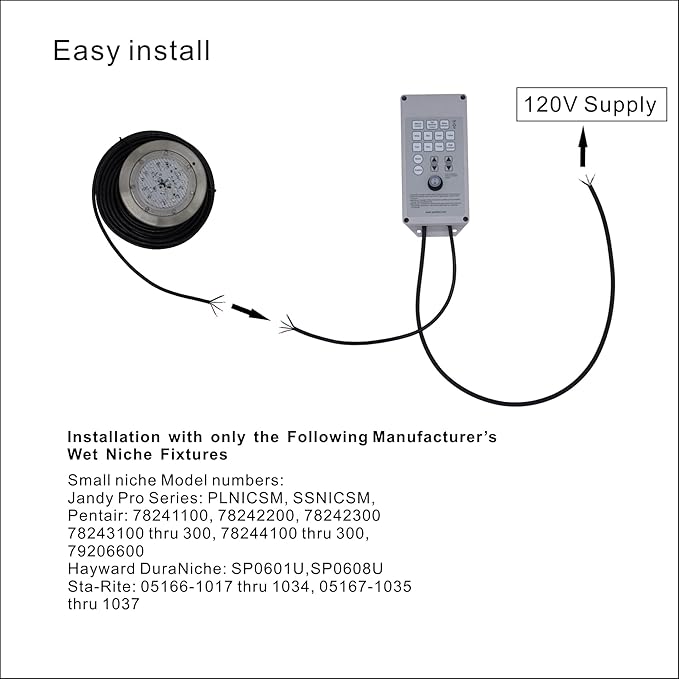 Voswitch Poolexa SS06150 6 inch Small LED Color Inground Pool/Spa Light for Wet Niche with 150 Foot Cord (Controller Included)
