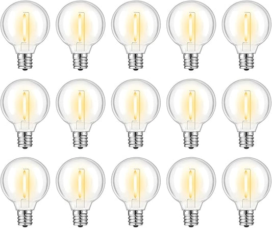 Replacement LED Light Bulbs 15 Pack, Shatterproof Outdoor String Light Bulbs Fit E12 Screw Base for Party, Garden, Patio Decor, Warm White