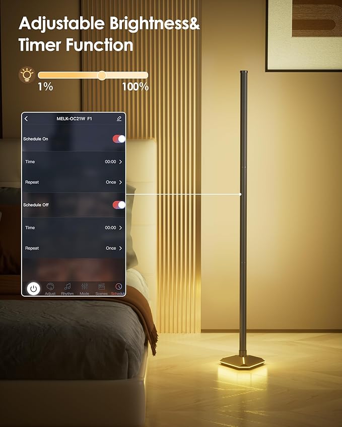 KFM 2PCS Corner Floor Lamp, LED Corner Lamp with App and Remote Control, Modern Floor Lamp with Music Sync and Illuminated Base, Color Changing Standing Lamp for Bedroom Living Room