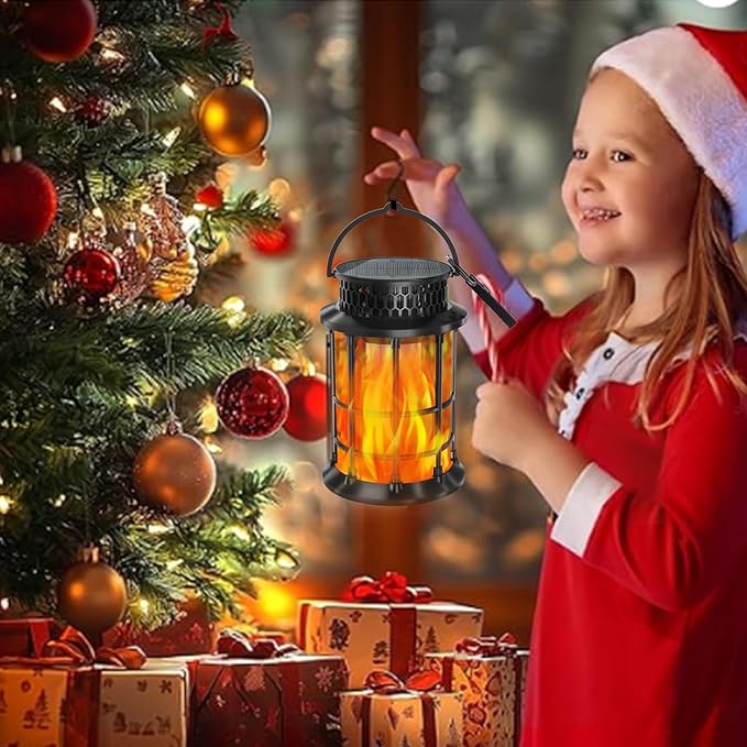 Solar Lanterns Outdoor Waterproof,Upgraded Flickering Flame Lights, Hanging Solar Lanterns Lights, Solar Powered Decorative for Garden Yard Pathway, 2 Pack