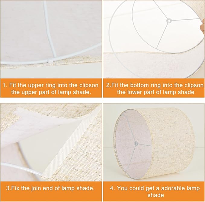 Beige Lamp shades Set of 2, Large Linen Drum Lampshades, 13" Top x 13" Bottom x 10" High Lamp Shade, Replacement Lampshades for Table and Floor Lamps, Pendant Light, Handcrafted, Easy Assembly