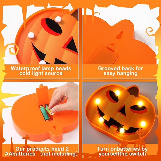 VIHOSE 3 Pcs Halloween Decoration Lights Halloween Marquee Sign Ghost Pumpkin Bat Lamp LED Desk Lamp Decorative Battery Operated Night Lights for Bedroom Table Indoor Outdoor Home Bar Party Gift