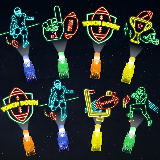 36Pcs Football LED Finger Lights Sport Party Favors Glow in the Dark Light Up Finger Lights Rugby Themed Toys Bulk for Birthday Party Goodie Bag Stuffer Birthday Gifts Prize