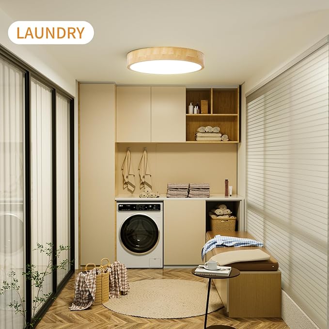 Led Ceiling Light Flush Mount: 12 Inch 24W Wood Bedroom Light Fixture with Round Modern Flat Overhead Minimalist Ceiling Lamps for Kitchen Hallway Laundry Natural White 4500K, Not Dimmable