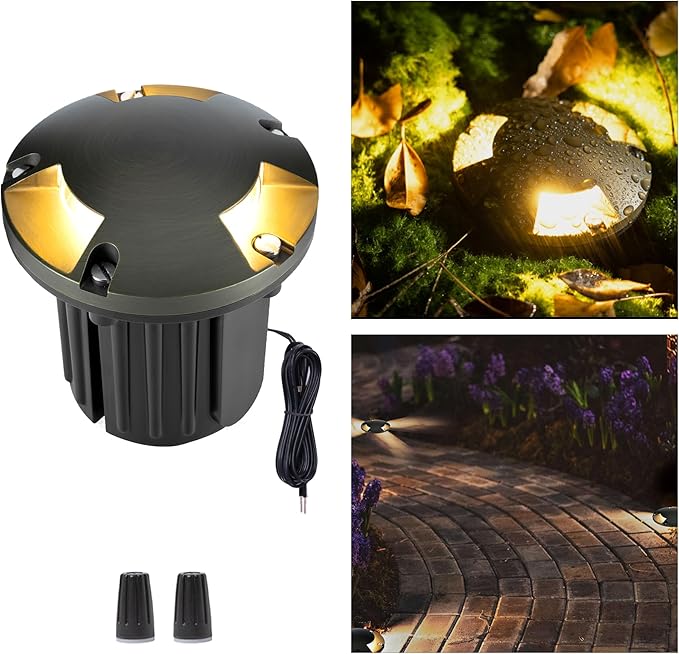 Gardenreet Brass Well Light - Outdoor 12V Ip65 Waterproof In-Ground Landscape Lighting, Replaceable Bulb LED Low Voltage Fixture, Antique Bronze for Floor Pathway Garden Without MR16 Bulb