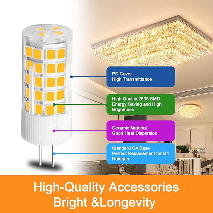 G4 LED Bulbs 120V G4 Bi-Pin Base Light Bulbs 120V 5W Warm White 3000k Equivalent to 40W Halogen for Under-Cabinet Ceiling Table Puck Lights (Pack of 5)