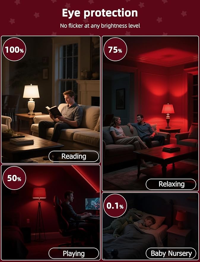 Red Light Bulbs for Sleep with Remote Control, E26 LED Blue Light Blocking A19, 9W for Sleep Therapy, Baby Nursery, Bedroom (4 Packs)