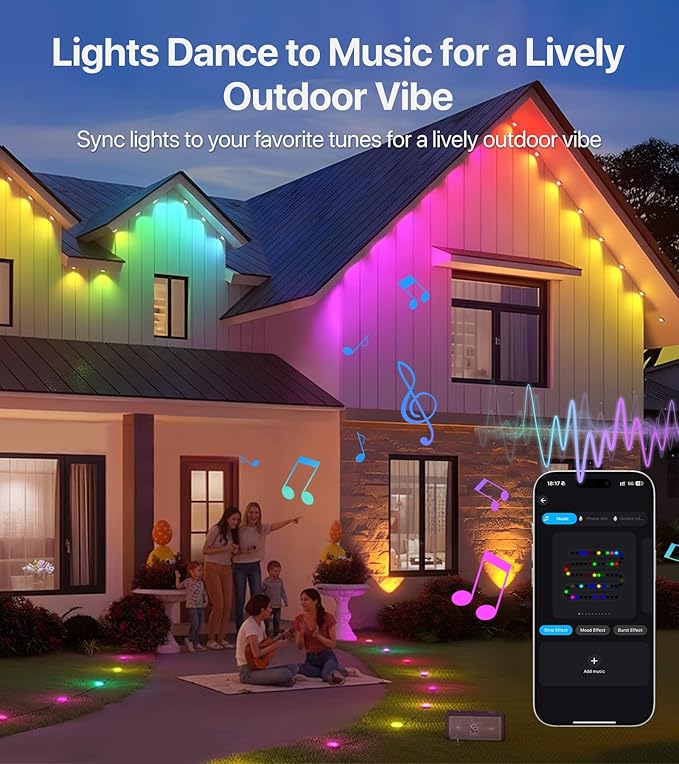 Permanent Outdoor Lights,50FT RGB+IC LED Lights with Smart APP & Remote Control, 72 Scene Modes, Waterproof IP65 for Holiday,Christmas,Yard Decorations(Extension Cord Not Included)