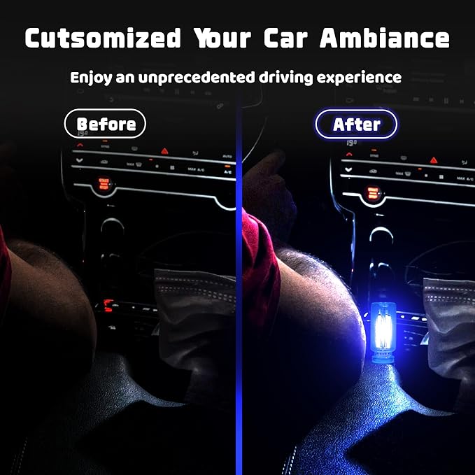 Retro Car Mood Bulb, No Pole Touch Dimmable USB & Battery Lighted LED Car Interior Atmosphere Lamps, Automotive Interface Night Lights, Mini Portable Camping Lights Decorations (Blue, 2Pack)