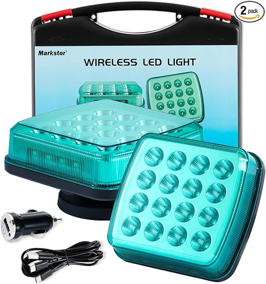 Wireless LED Road Flares for Emergency,Rechargeable Safety Flashing Lights for Vehicles,Portable Strobe Light Magnetic Emergency Strobe Light Kit for Trucks