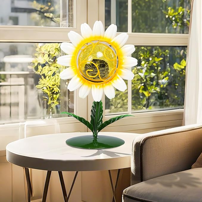 MUMTOP Solar Lanterns Outdoor - Sunflower Solar Lights Decorative, Tabletop Lantern Lamp Ornaments with Cracked Glass for Yard Patio Garden Outside Decorations