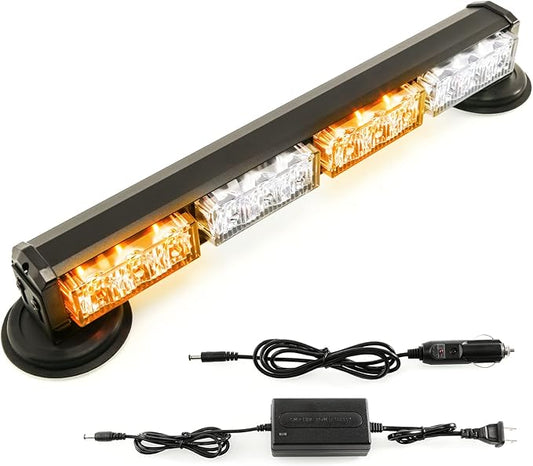 BooYu 14.8" Battery Powered Emergency Strobe Lights Bar for Truck Vehicle Trailer Rechargeable Roadside Wireless Rooftop Mini Hazard Flashing LED Beacon Warning Light w/Magnetic Base (Amber/White)