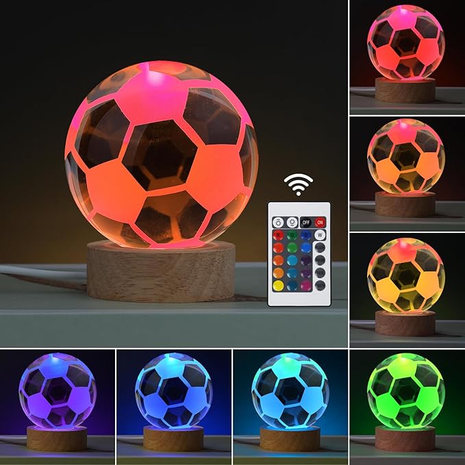 3D Soccer Ball Night Light, Soccer Lamp 16 Color Changing with Remote Control for Bedroom Decor, Ideal Cool Desk Decor Gift for Teens Boys, Football