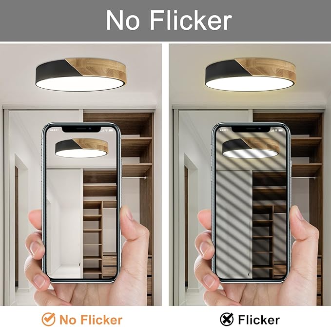 Modern Flush Mount Ceiling Light Fixture 12 Inch LED Ceiling Light, 24W Minimalist Round Shaped Wood Ceiling Lamp Natural White 4500K, Not Dimmable