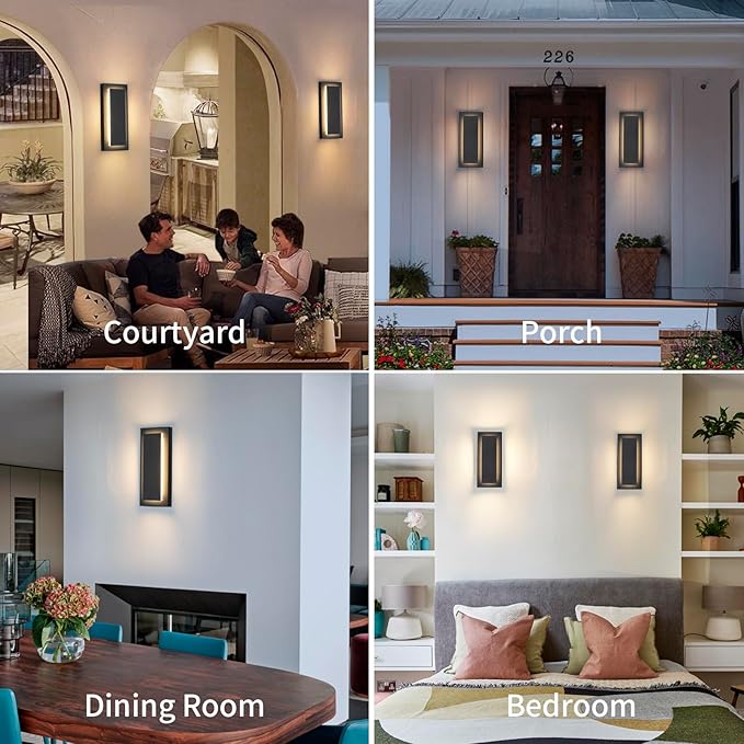 11.8" Outdoor Wall Lights, Black Led Wall Sconces,Exterior Light Fixtures Wall Mount, 3000K Warm White,Waterproof Modern Porch Hallway Front Door Lights 360°Beam Angle 1 Pack