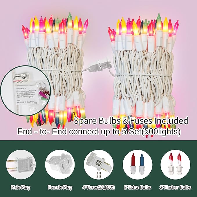 LAMPHOME Easter String Lights,Super-Bright Extendable 100 Count 19.6FT White Wire Mini Pastel Fairy Lights, 120V UL Certified for Garden Patio Holiday Party Outdoor Indoor Decoration, Multicolor