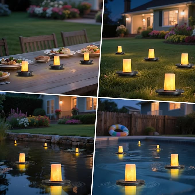 Solar Floating Pool Lights 5-Pack, 3.8” Small Floating Flickering Candles for Pools, Pond, Garden & Outdoor Decor, IP66 Water-Resistant, Auto Dusk-to-Dawn, 8-Hour Ambient Lighting
