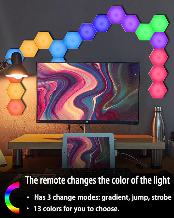Hexagon Lights, Touch-sensitive Hexagon Wall Lights, Hexagon Lights for Wall Led with Remote and USB Power Supply, Spliceable LED Light Wall Panels Gift for Boys and Girls, Kids, Adults（6 Packs）