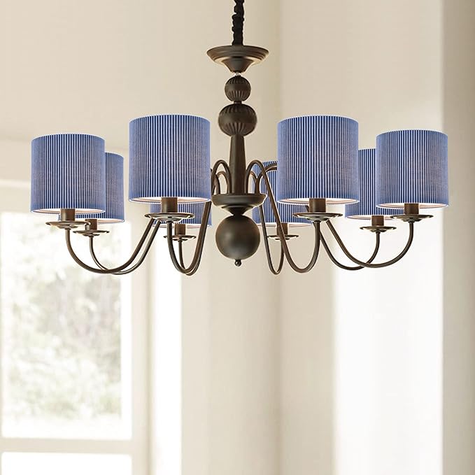 LAMPWELL KETTE Clip-on Pleated Fabric Lamp Shades for for Table Chandelier Wall Lamp,Set of 2,Small Drum,5.4"×5.4"×H5.2",TC fabric,Handmade,Modern Trendy Decorative,ONLY FOR CANDLE BULB,Navy